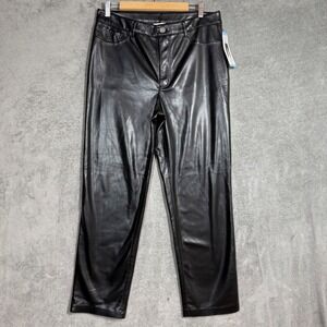 Joie Vegan Leather Pants Size 10 Black Flat Front Straight Leg‎ Lined